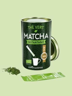 Thé vert matcha bio instantané Aromandise en sticks, boisson naturelle pour soutenir l’énergie et la concentration au quotidien