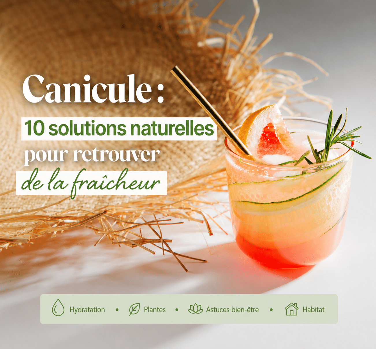 Boisson fraîche aux agrumes et herbes aromatiques pour illustrer des solutions naturelles contre la canicule et les fortes chaleurs