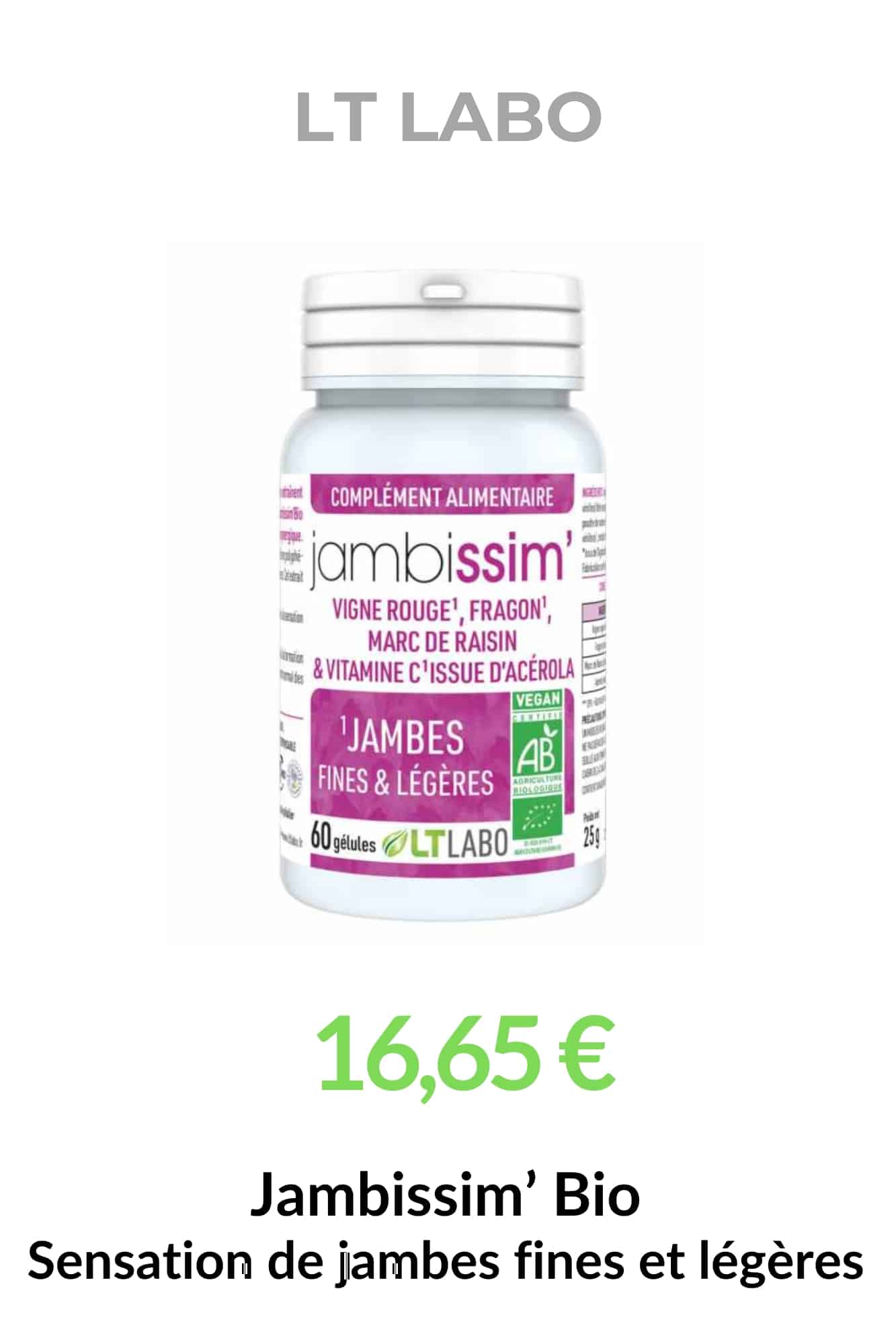 Fiche produit Jambissim Bio LT Labo pour jambes légères et circulation veineuse naturelle