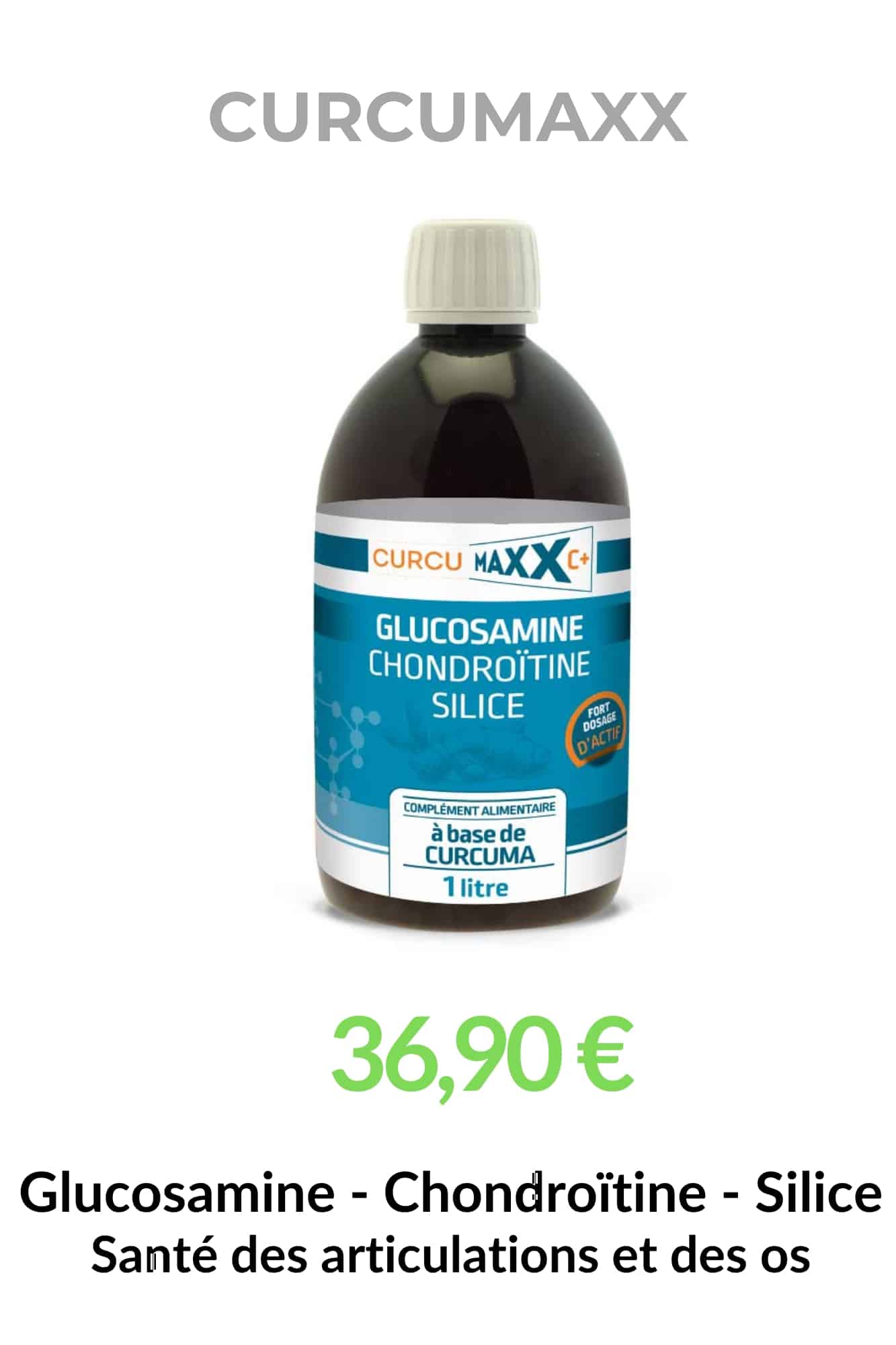 Fiche produit Curcumaxx Glucosamine Chondroïtine Silice pour soutenir les articulations et préserver le cartilage