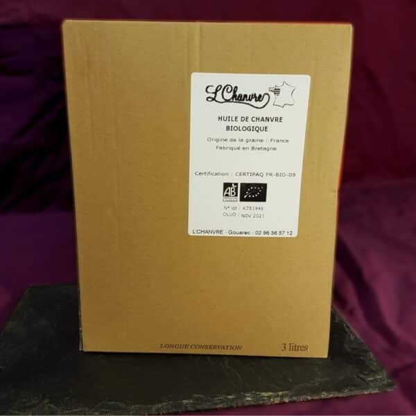 Huile vierge de chanvre biologique en Bag in Box 3 litres fabriquée en Bretagne par L'Chanvre