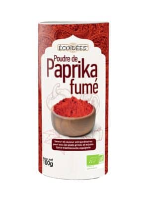 Boîte de paprika fumé bio Écoidées 100 g – épice espagnole fumée au bois de chêne vert