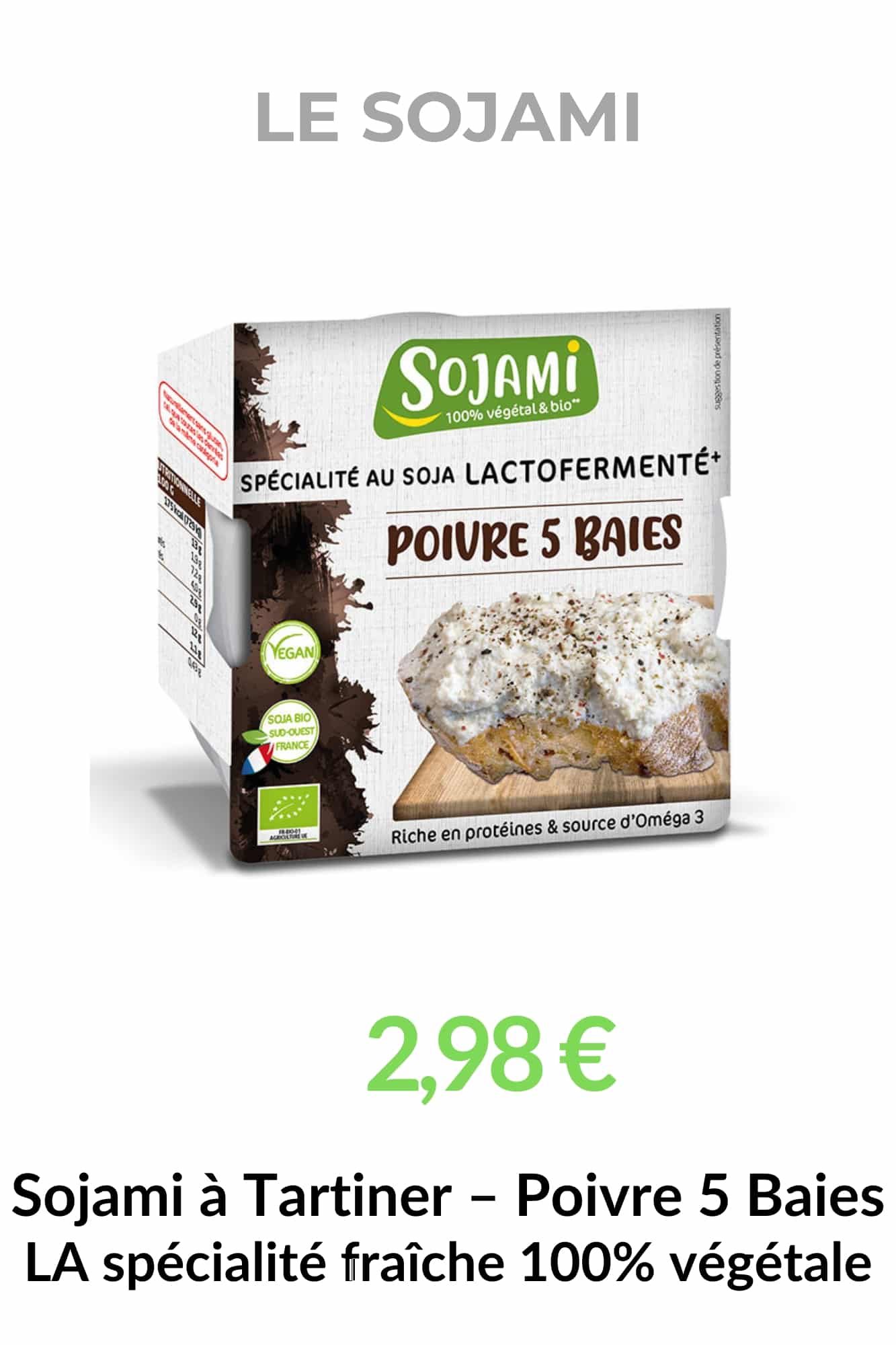 Spécialité végétale Sojami Poivre 5 Baies à tartiner, alternative végétale crémeuse au soja lactofermenté bio