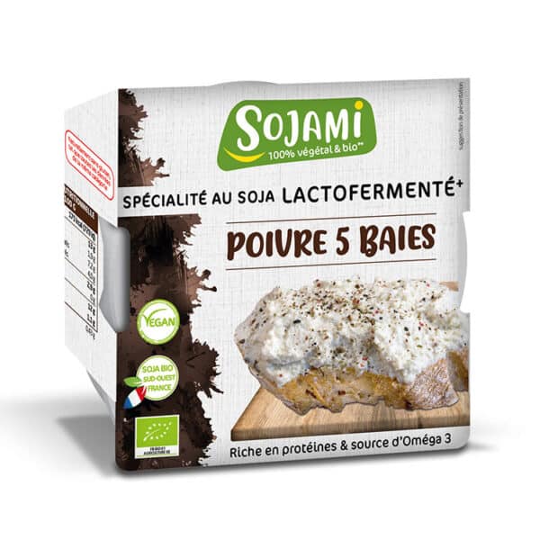 Sojami à Tartiner Poivre 5 Baies, spécialité végétale lactofermentée bio riche en protéines et oméga 3
