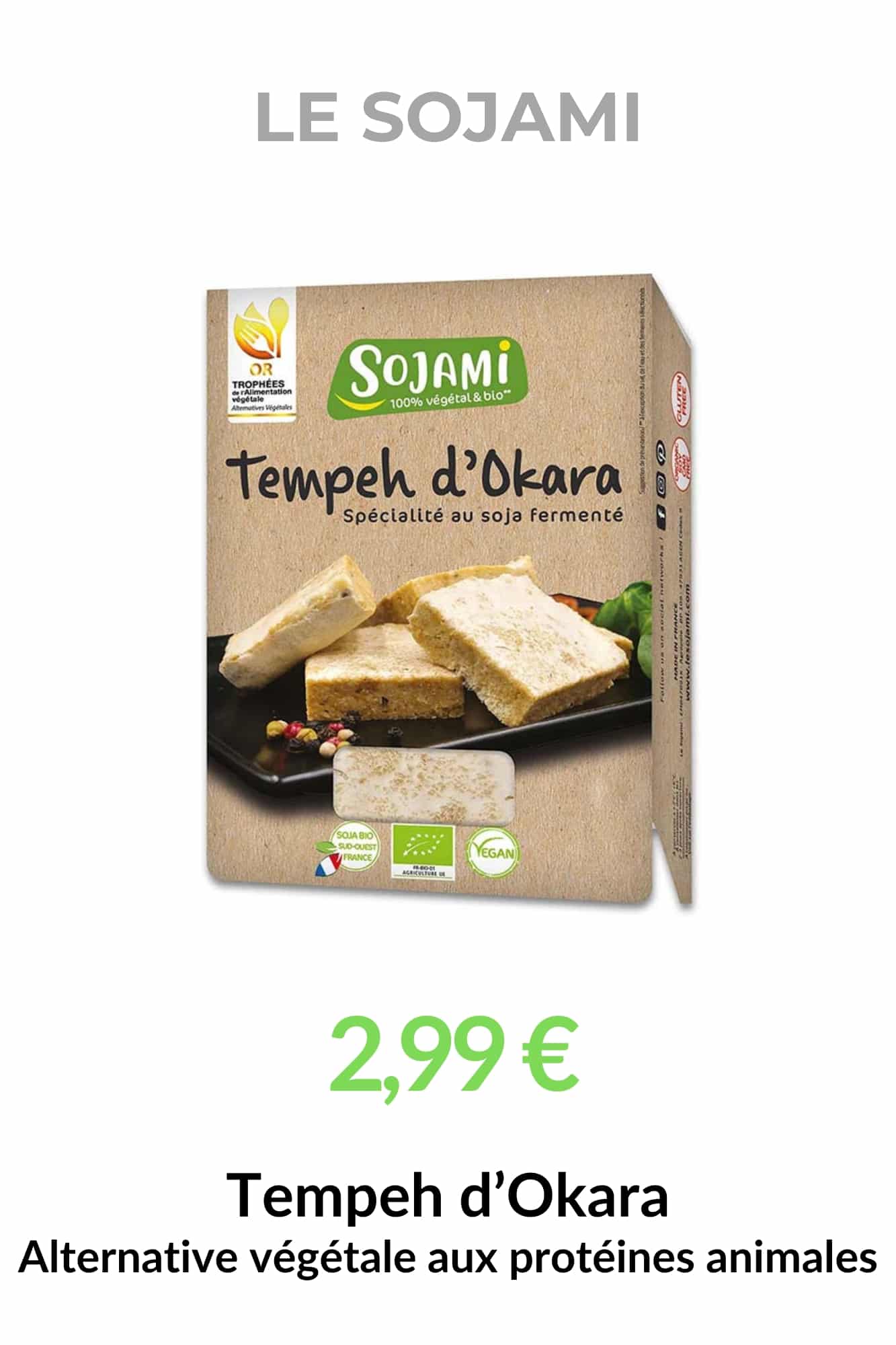 Tempeh d’Okara Le Sojami, alternative végétale bio aux protéines animales à base de soja fermenté
