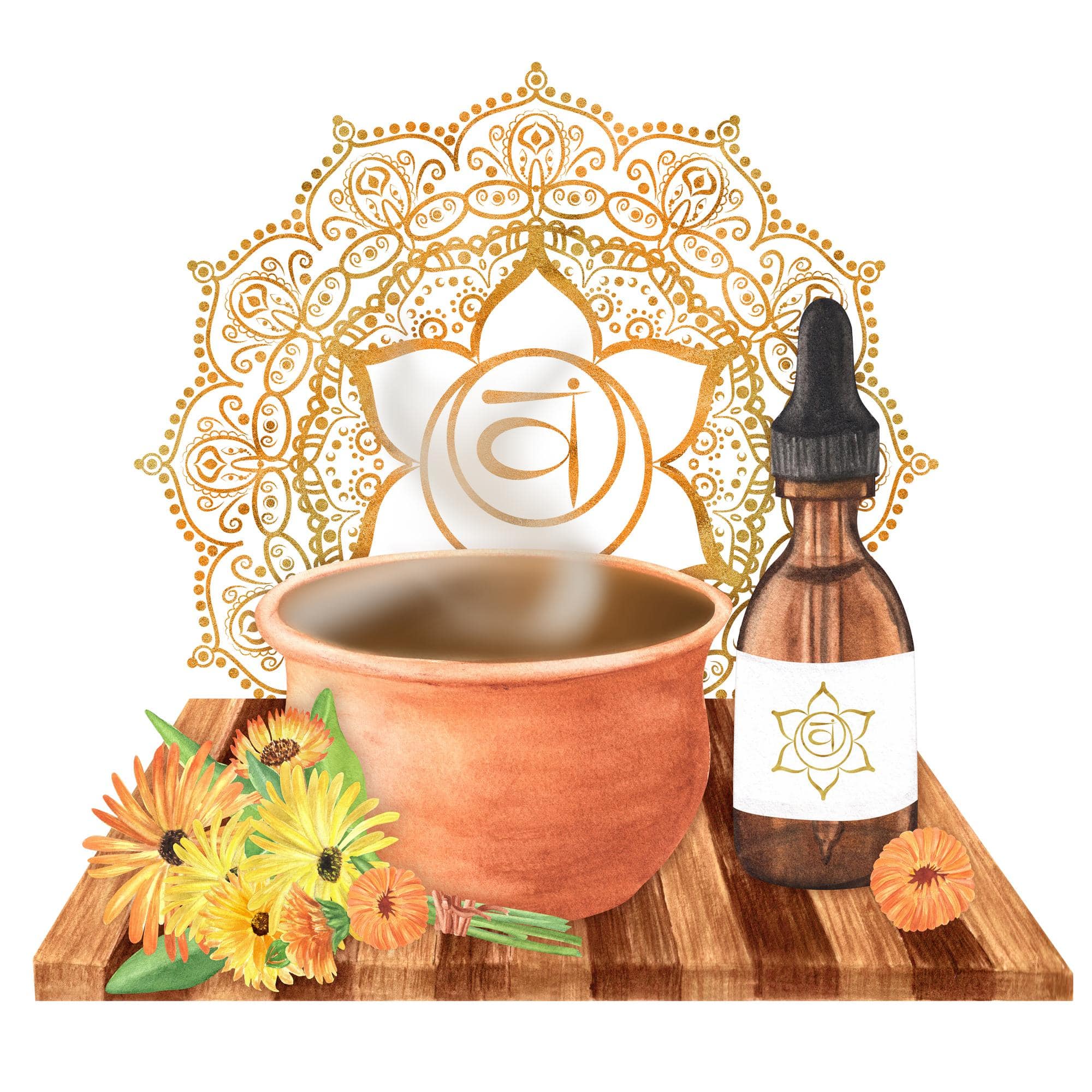 Illustration évoquant les usages traditionnels du cuivre dans l'Ayurveda.