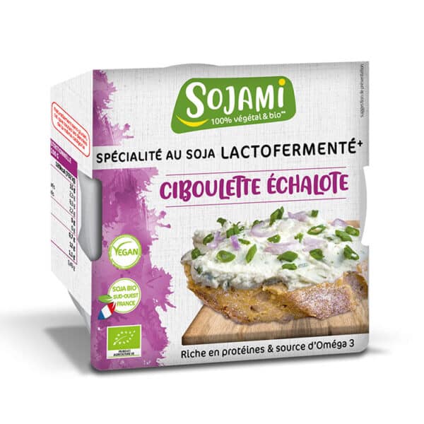 Sojami à Tartiner Ciboulette Échalote Bio, spécialité végétale fraîche au soja lactofermenté, riche en protéines et source d'oméga 3.