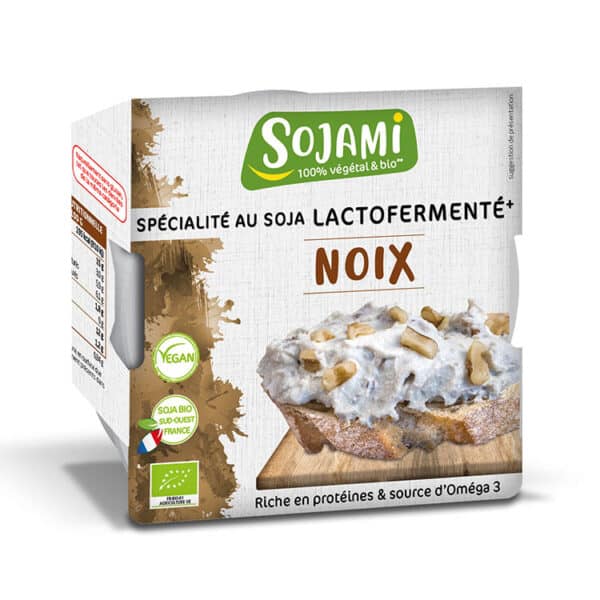 Sojami à Tartiner Noix Bio, spécialité végétale fraîche au soja lactofermenté et aux noix, riche en protéines et source d'oméga 3.