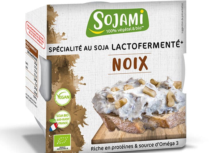 Sojami à Tartiner Noix Bio, spécialité végétale fraîche au soja lactofermenté et aux noix, riche en protéines et source d'oméga 3.