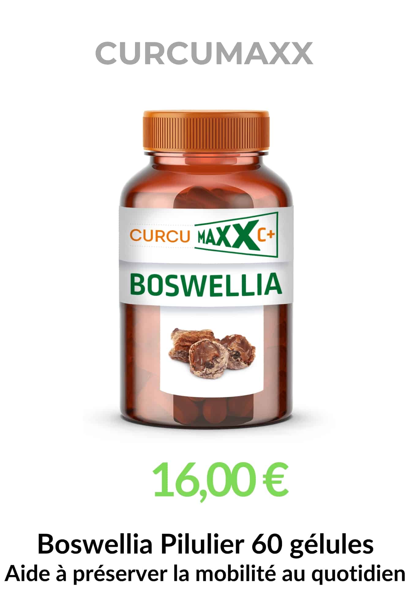 Boswellia Pilulier 60 gélules Curcumaxx, complément alimentaire BIO à base de boswellia pour accompagner le confort articulaire et préserver la mobilité au quotidien.
