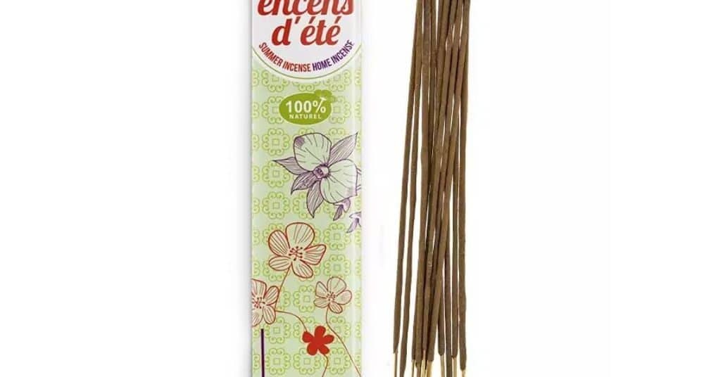 Encens d’été de maison Aromandise – boîte et bâtonnets à la citronnelle et au pyrèthre