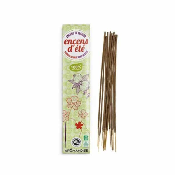 Encens d’été de maison Aromandise – boîte et bâtonnets à la citronnelle et au pyrèthre